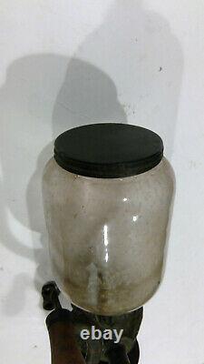 Antique Vintage Arcade Crystal Wall Mount Coffee Grinder MILL Cast Iron Complete