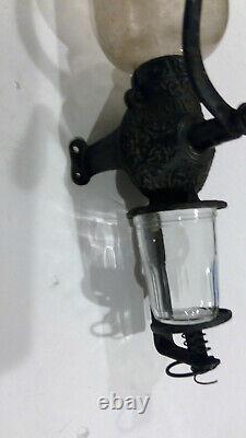 Antique Vintage Arcade Crystal Wall Mount Coffee Grinder MILL Cast Iron Complete