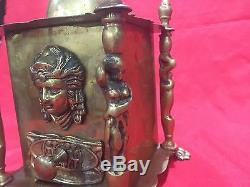 Antique Vintage Bronze Coffee Grinder MILL Hand Winding With Statues & Figures