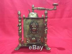 Antique Vintage Bronze Coffee Grinder MILL Hand Winding With Statues & Figures