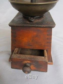 Antique Vintage Coffee Grinder Mill 19c. Wood Brass Iron