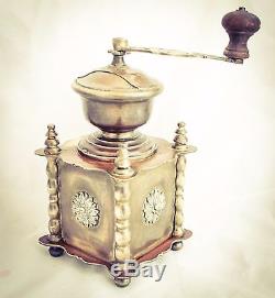 Antique Vintage European Solid Brass Coffee Grinder Mill Moulin Molinillo Cafe