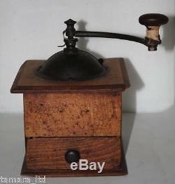 Antique Vintage French Iron and Wood Large coffee grinder # PL-4369 #