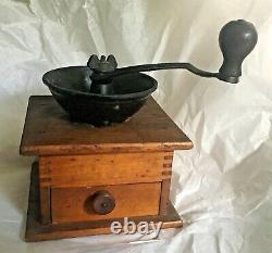 Antique Vintage Metal and Wood Coffee Pepper Grinder With Drawer