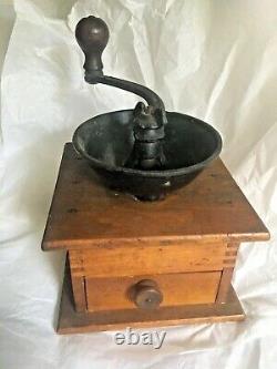 Antique Vintage Metal and Wood Coffee Pepper Grinder With Drawer