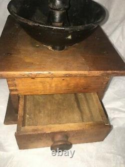 Antique Vintage Metal and Wood Coffee Pepper Grinder With Drawer