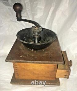 Antique Vintage Metal and Wood Coffee Pepper Grinder With Drawer