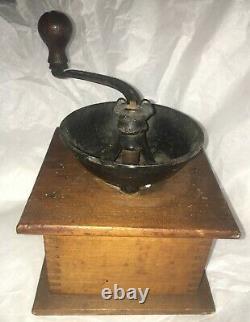 Antique Vintage Metal and Wood Coffee Pepper Grinder With Drawer