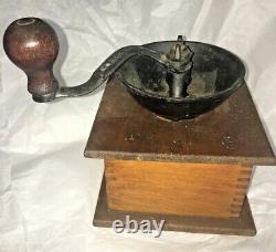 Antique Vintage Metal and Wood Coffee Pepper Grinder With Drawer