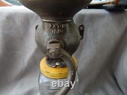 Antique/Vintage Pat 1891 B Canister Coffee Mill Grinder & Glass Jar Wall Mount