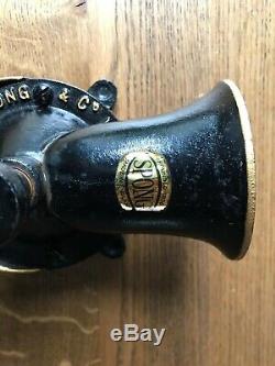 Antique Vintage Spong No. 1 Black Metal Coffee Grinder + Tray Excellent Con