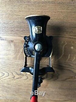 Antique Vintage Spong No. 1 Black Metal Coffee Grinder + Tray Excellent Con