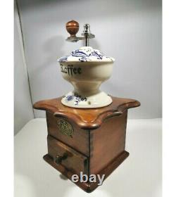 Antique Vintage Wood Wooden Coffee Grinder / Mill Porcelain Head By Friedrich