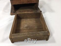 Antique Vintage Wood and Iron Hand Crank Large Table Top Coffee Grinder
