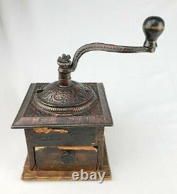 Antique Vintage Wooden Coffee Mill Grinder Crank Primitive Country Kitchen Decor