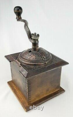 Antique Vintage Wooden Coffee Mill Grinder Crank Primitive Country Kitchen Decor