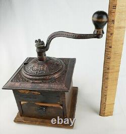 Antique Vintage Wooden Coffee Mill Grinder Crank Primitive Country Kitchen Decor