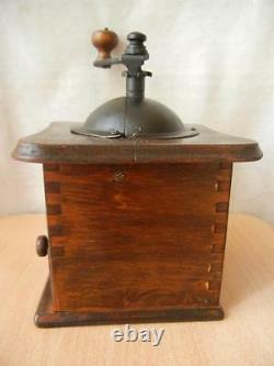 Antique Vintage Wooden Table Box Coffee mill Grinder Model