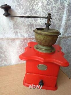 Antique Vintage Wooden Table Box Coffee mill Grinder schutz marke mokka red