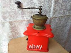 Antique Vintage Wooden Table Box Coffee mill Grinder schutz marke mokka red