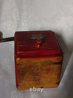 Antique Vintage wooden primitive KSB coffee mill grinder Table Box. RARE