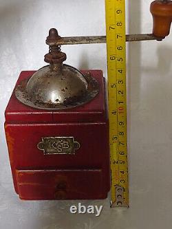 Antique Vintage wooden primitive KSB coffee mill grinder Table Box. RARE