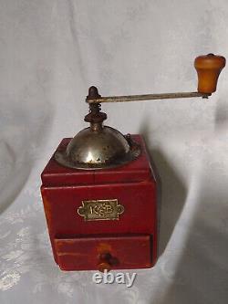 Antique Vintage wooden primitive KSB coffee mill grinder Table Box. RARE