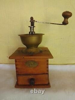 Antique Vintage wooden primitive Mutzig framont French coffee grinder. RARE