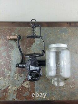 Antique Vtg Arcade Crystal No. 3 Cast Iron Wall Mount Coffee Grinder