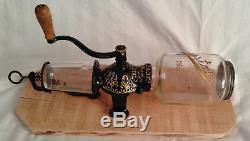 Antique Vtg Arcade Crystal No. 3 Patented Wall Mount Coffee Grinder with Bean Jar