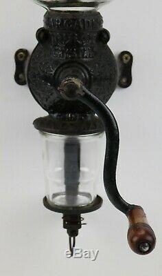 Antique Vtg Cast Iron Crystal Arcade #3 Coffee Grinder Mill withBean Canister