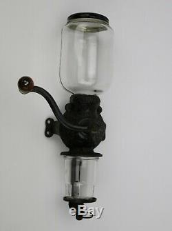 Antique Vtg Cast Iron Crystal Arcade #3 Coffee Grinder Mill withBean Canister