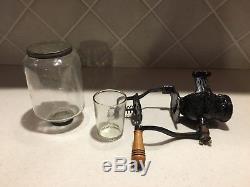 Antique Wall Mount Arcade Crystal No. 3 Coffee Grinder with Original Catch Glass