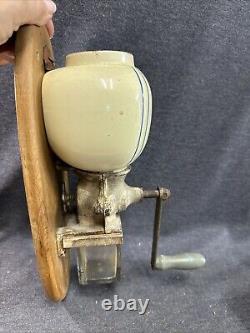 Antique Wall Mount Crock/Glass Cast Iron Coffee Grinder German Dutch