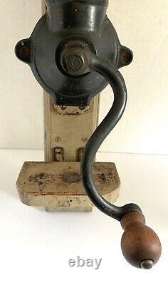 Antique Wall-Mount IRON & TIN COFFEE MILL/Grinder-THE FANNER MFG CO-No Lid