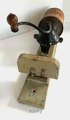 Antique Wall-Mount IRON & TIN COFFEE MILL/Grinder-THE FANNER MFG CO-No Lid