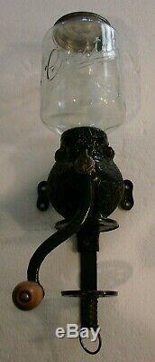 Antique Wall Mounted Arcade Crystal No. 3 Cast Iron Coffee Grinder Mill