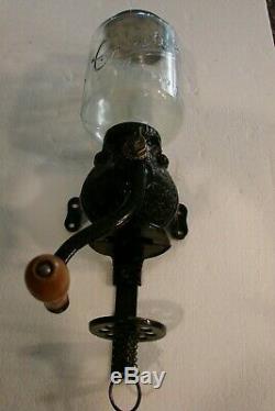Antique Wall Mounted Arcade Crystal No. 3 Cast Iron Coffee Grinder Mill