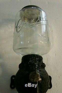 Antique Wall Mounted Arcade Crystal No. 3 Cast Iron Coffee Grinder Mill