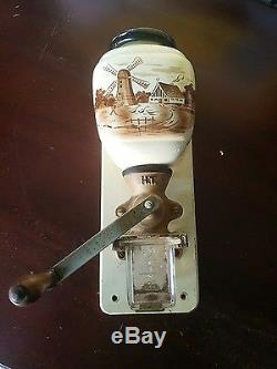 Antique Wall mounted HT coffee grinder ca. 1930s 1950s brown