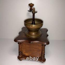 Antique Wood Brass Manual Coffee Grinder Cast Iron Handle Nice 6x6x10