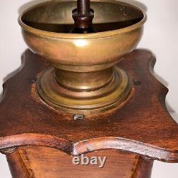 Antique Wood Brass Manual Coffee Grinder Cast Iron Handle Nice 6x6x10