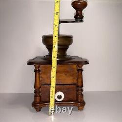 Antique Wood Brass Manual Coffee Grinder Cast Iron Handle Nice 6x6x10