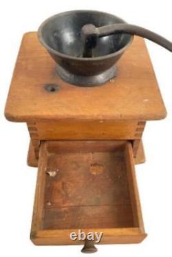 Antique Wood Cast Iron Hand Crank Coffee Bean Grinder McMullin Housekeepers 1886