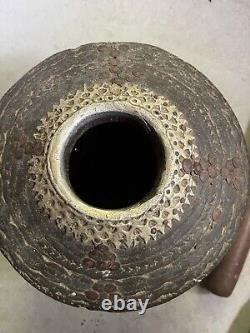 Antique Wood Coffee Grinder Mahbash Inlaid Brass Handmade Bedouin Arabic Ethnic