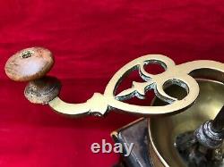 Antique Wood Coffee Grinder Pepper Mill Brass Hand Crank Inlaid Mother of Pearl