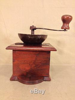 Antique Wood and Metal Coffee Mill Grinder Signed A Meverle French Made