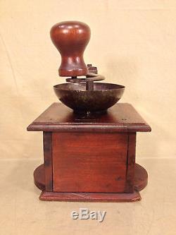 Antique Wood and Metal Coffee Mill Grinder Signed A Meverle French Made