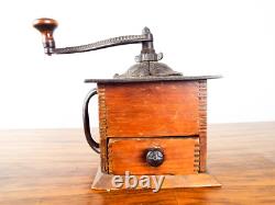 Antique Wooden Coffee Grinder Landers Frary & Clark Primitive Hand Crank 1890s