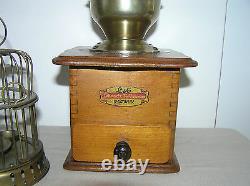 Antique Wooden Coffee Grinder MILL And Vintage Miniature Bird Cage